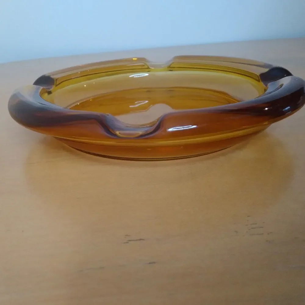 Vintage Amber Glass Ashtray Large 8